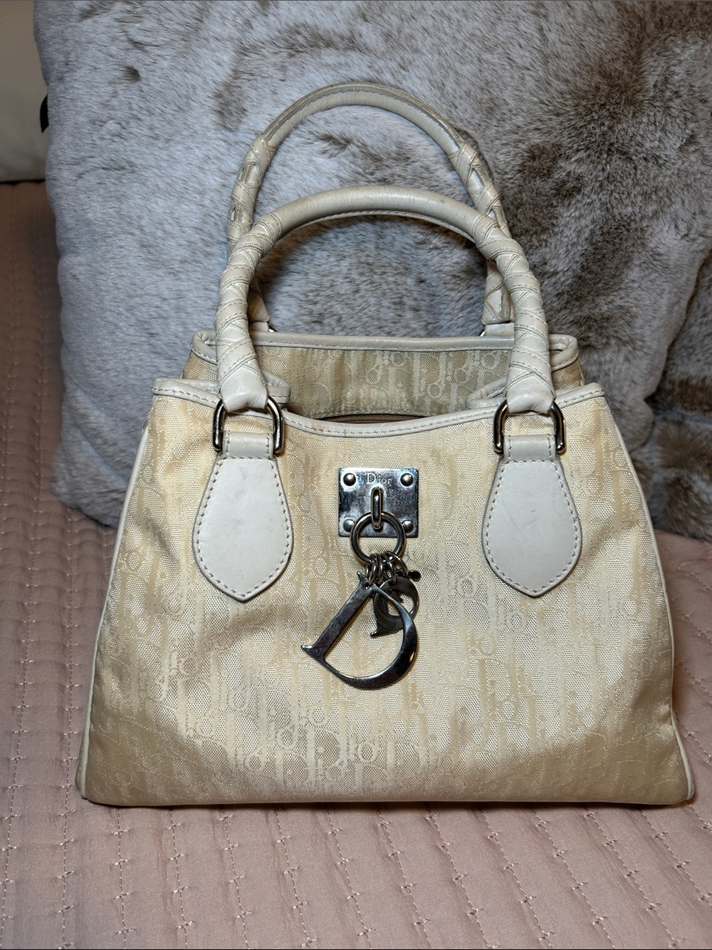 423. Vintage Christian Dior Diorissimo "Lovely" Charm Tote Bag with COA